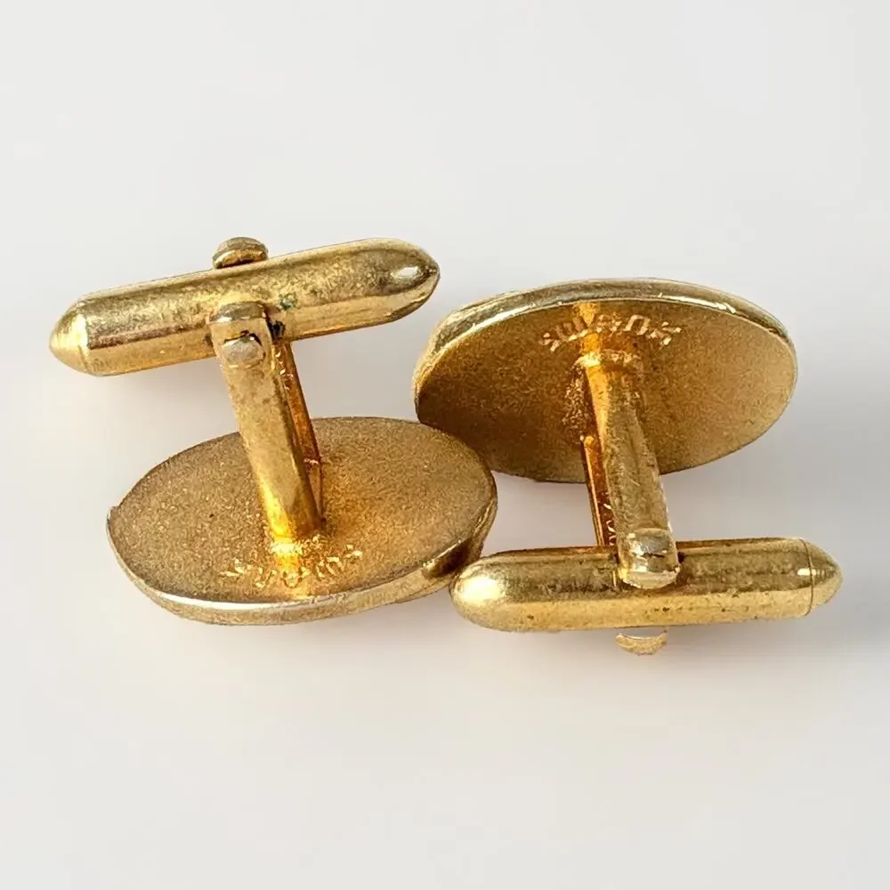 Vintage Swank Gold Tone Red Stone Cabochon Men's Cuff Links